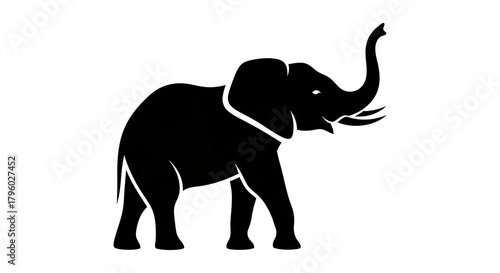 Silhouette of a large african elephant standing isolated on white background