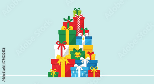 Cheerful Holiday Gift Mountain in Flat Design Vector Illustration