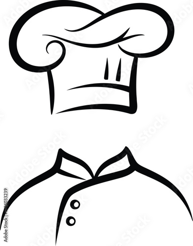 Stylized Chef Hat and Collar Outline on White Background drawing