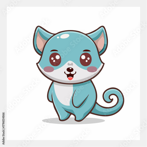 Adorable light blue cartoon creature with a sweet smile and endearing charm, a delightful graphic illustration perfect for children's media, digital projects, and playful branding