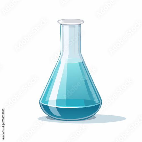 Scientific Laboratory Flask Containing Blue Liquid on a White Background