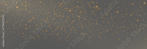 Glitter light. Christmas golden particles. Overlay magic dust with warm effect. Elegant festive decoration for invitation, poster or website. Festive glowing sparks. Vector illustration.