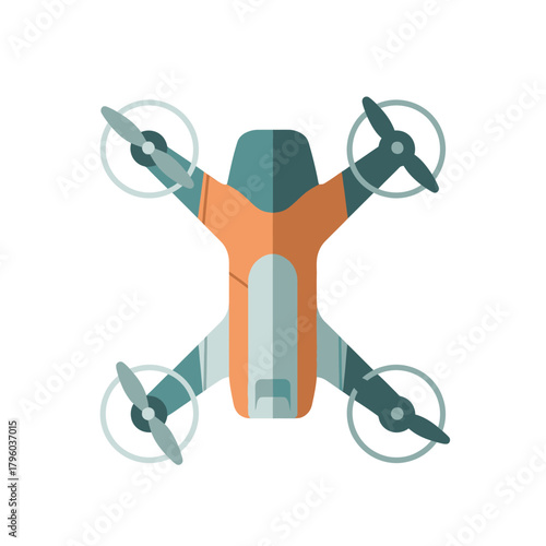 Colorful orange and green quadcopter drone with circular guards and modern design