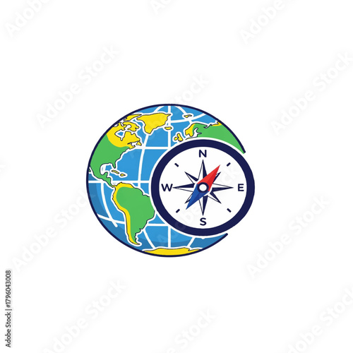 Globe with Compass Navigation Icon