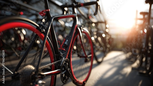 Perspective view of a road bike parking area, emphasizing sports and sustainability