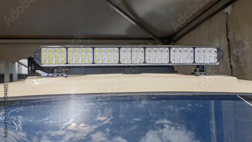 Photos Aftermarket LED Light Bar Mounted at Roftop of Utility Vehicle Cabin