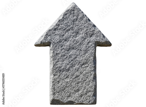 Solid grey stone arrow pointing upward, a symbol of direction and advancement