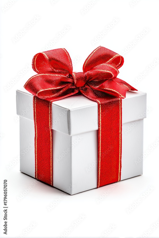 Obraz premium Gift box with red ribbon isolated on white background.