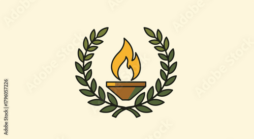 Stylized icon depicting a vibrant torch embraced by a distinguished laurel wreath, embodying achievement, enlightenment, and success