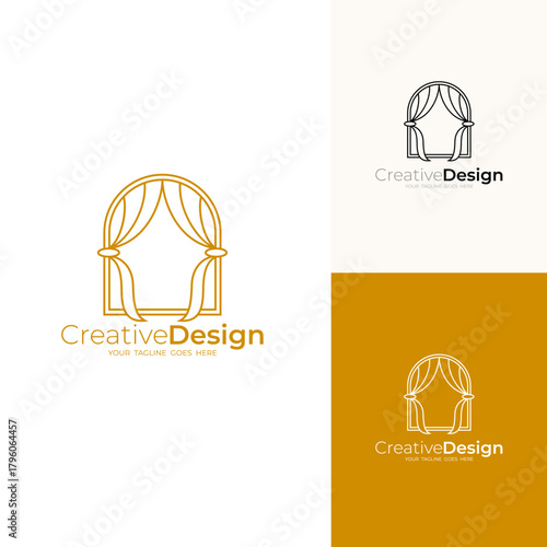 window curtain logo with luxury gold line art design style