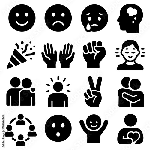 Iconic Expressions of Human Experience: A collection of meticulously crafted icons, each a visual echo of diverse emotions, aspirations, and interactions, telling a story of the human condition.