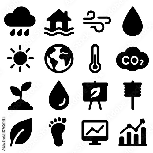 Eco-Friendly Icons: A visual tapestry of eco-friendly elements, depicting a holistic approach to environmental sustainability and conservation. The icons showcase concepts like climate, green energy.