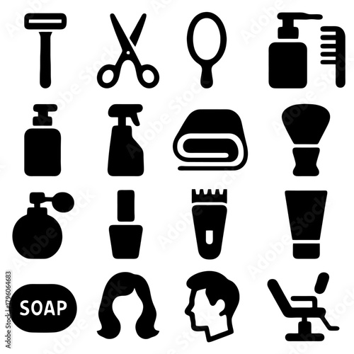 Styling Essentials: Collection of beauty tools. A collection of essential grooming and beauty tools, meticulously arranged, representing the core elements of personal care. 