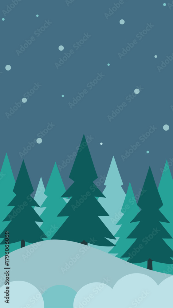 Obraz premium Winter scene with snow covered trees and falling snow