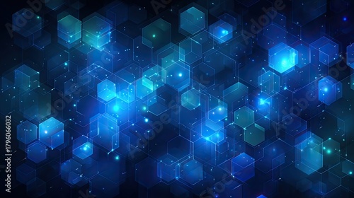 Abstract blue technological hexagonal background
