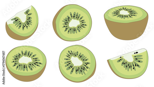 Various cute kiwi fruit isolated doodle lines