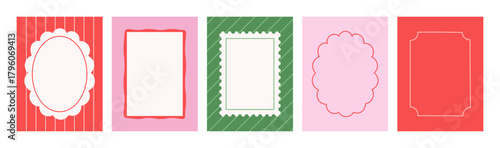 Hand drawn vintage minimalist Christmas frame card template