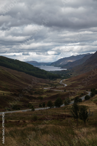 Scenic Lake and Mountain View from Glen Docherty Viewpoint in the Scottish Highlands