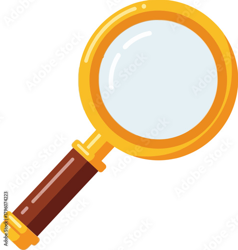 Close-up of Magnifying Glass with a Clear Lens and Wooden Handle on a Black Background