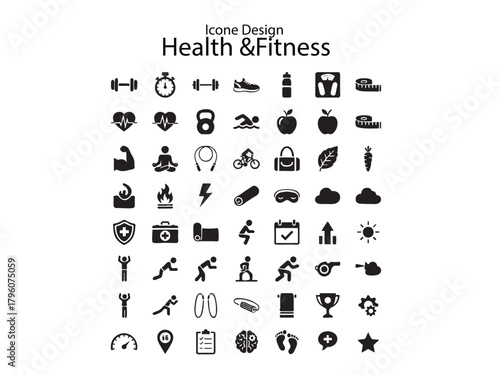 Creative modern black and whit health & fitness icone design