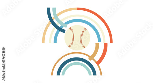 Flat Baseball Ball Abstract Arc Shape Minimalist Sport Illustration