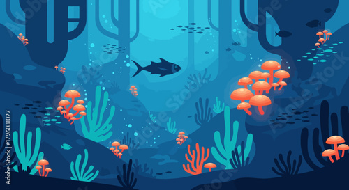 Underwater World A Beautiful Illustration of Marine Life, Corals, and a Diverse Ecosystem