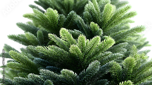 Artificial Christmas tree with deep green foliage and soft texture, realistic festive decor element for modern interiors, isolated on white background