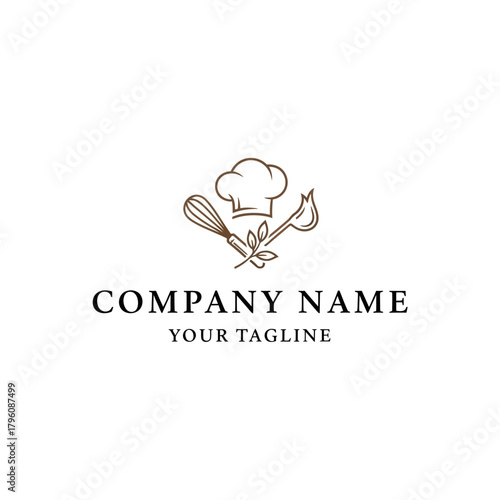 Chef hat with whisk and spoon logo design.