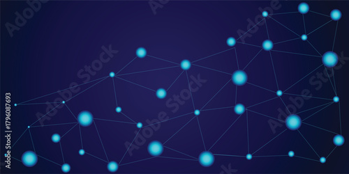 Abstract blue background with stars illustrating a molecular science network and digital data connection concept