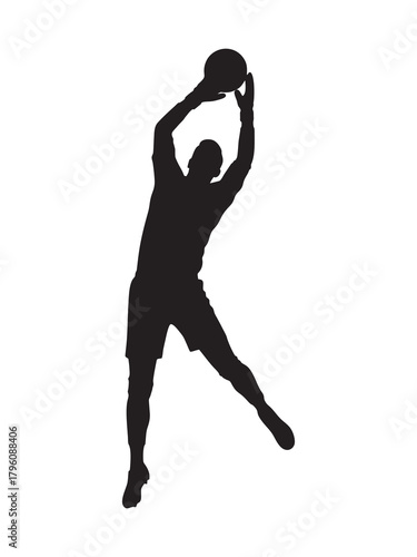 Silhouette of a goalkeeper catching a ball against a white background 