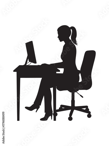 silhouette of a woman work with computer