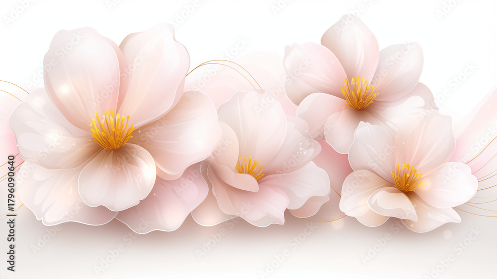 Fototapeta premium 白い背景に咲くピンク色の花のリアルなイラスト