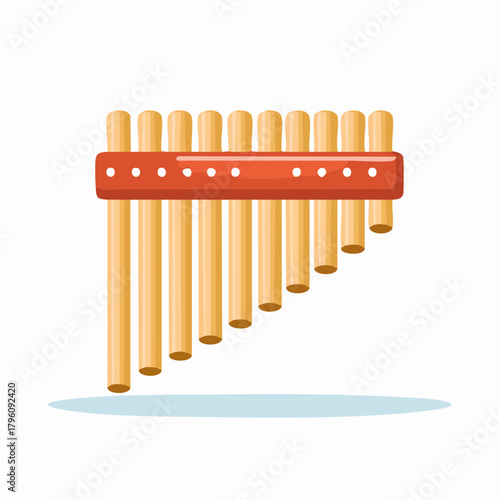 Cartoon Pan Flute with Wooden Pipes and Red Holder.