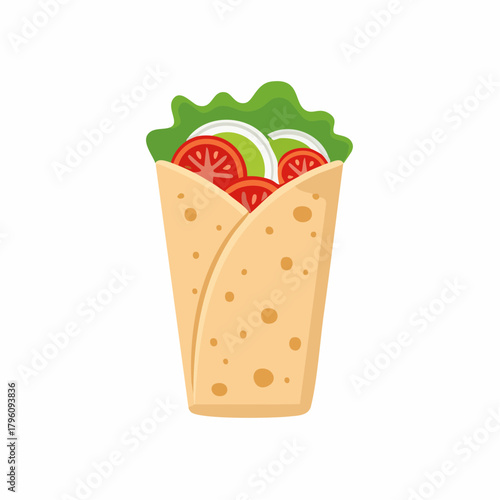 Cartoon Shawarma Wrap with Vegetables and Flatbread.