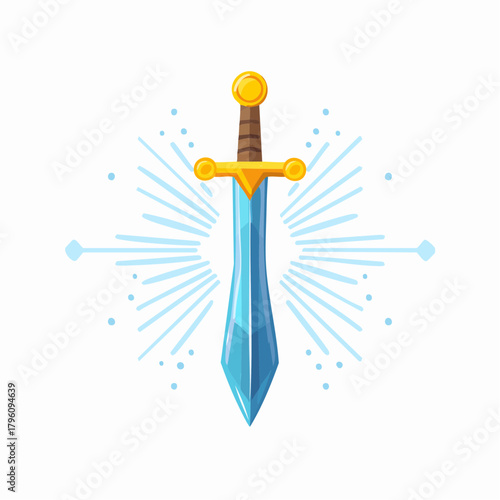 Cartoon Sword with Blue Blade and Golden Hilt Illustration.
