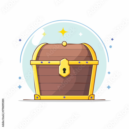 Cartoon Treasure Chest with Golden Accents and Lock.