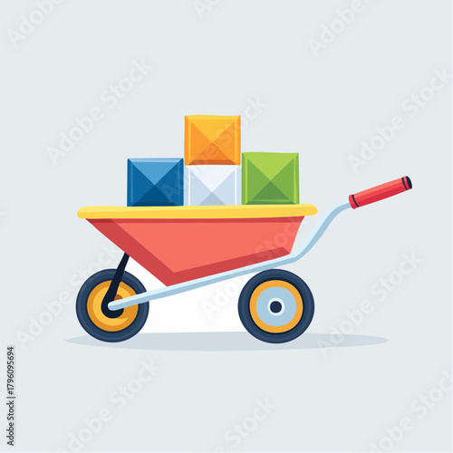 Cartoon Wheelbarrow Filled with Colorful Cubes Illustration.