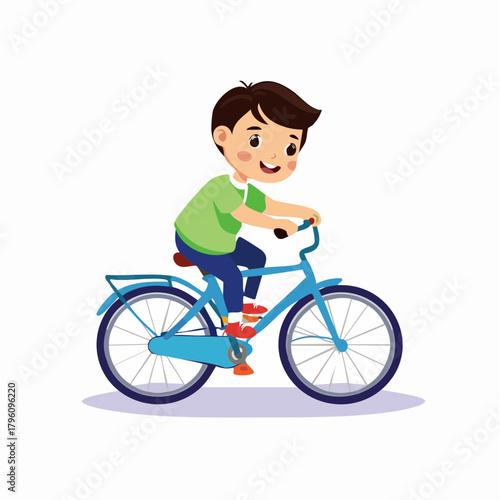 Cheerful Boy Riding a Blue Bicycle Illustration.