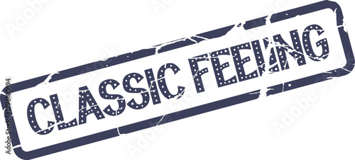 Classic Feeling Distressed Stamp Design with Blue Ink Texture and Retro Typography