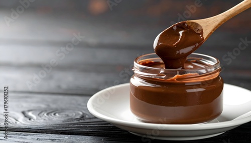 Open Chocolate Spread Jar with Spoon Minimal Clean Food Composition