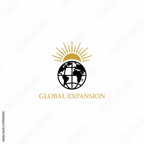 Global Expansion Sunburst Globe Logo