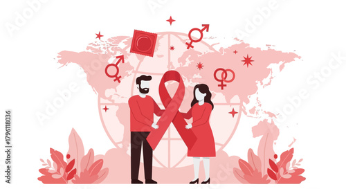 Man and Woman Supporting AIDS Prevention Together