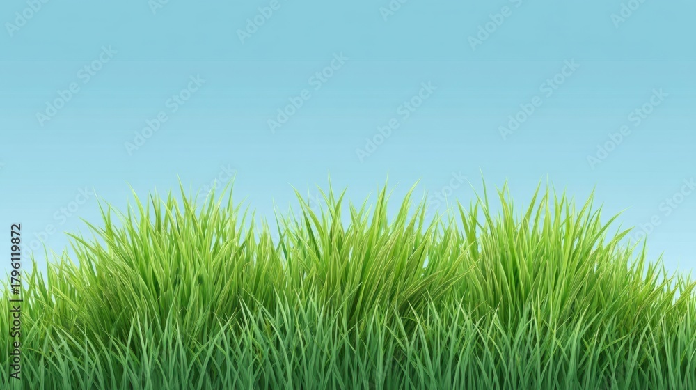 Fototapeta premium Lush Green Grass in Front of a Clear Blue Sky with Soft Gradients for Nature and Outdoor Design Concepts