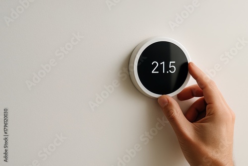 Hand adjusting smart thermostat controlling home temperature