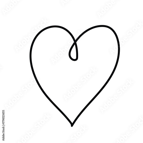 Heart. Hand drawn. Illustration of the heart. White background. Black outline. The heart-shaped line. Cute, love, spring, a declaration of love. Minimalism. It is the heart of art.