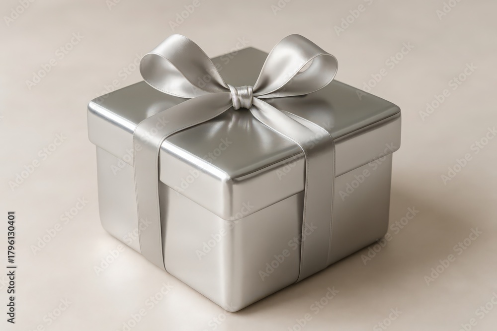 Fototapeta premium Shiny Silver Gift Box with Ribbon