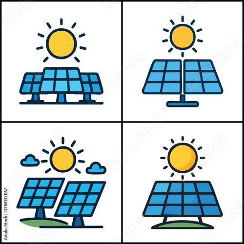 Solar panels generating clean energy with sun