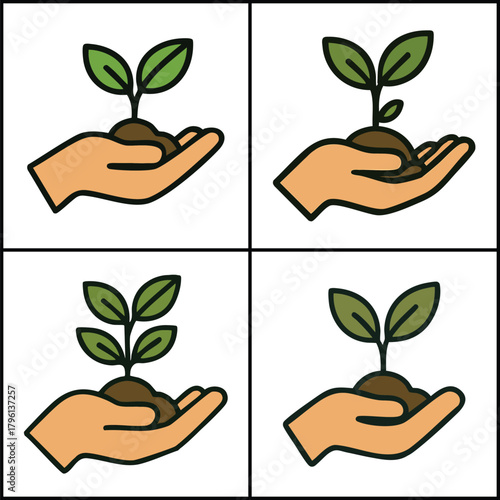 Hands holding growing sprout with transparent background