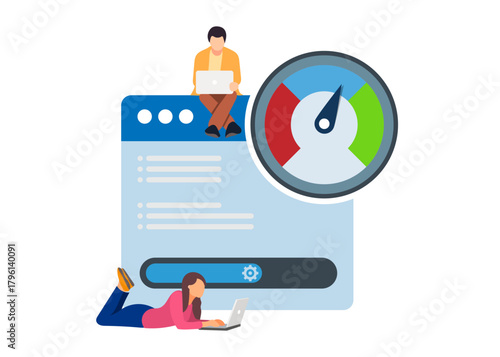 Optimising website loading times Page speed and SEO Stock illustration.