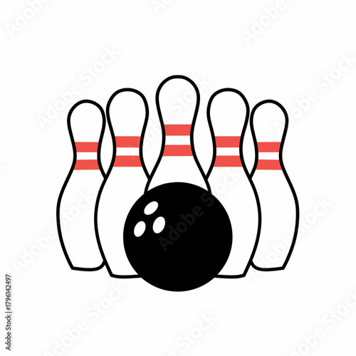 Bowling Ball Hitting Pins Illustration for Sport and Recreation Game